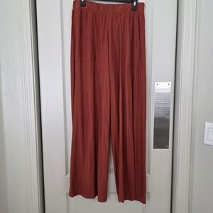 Relaxed Wide-Leg Pull-On Pants in Rust